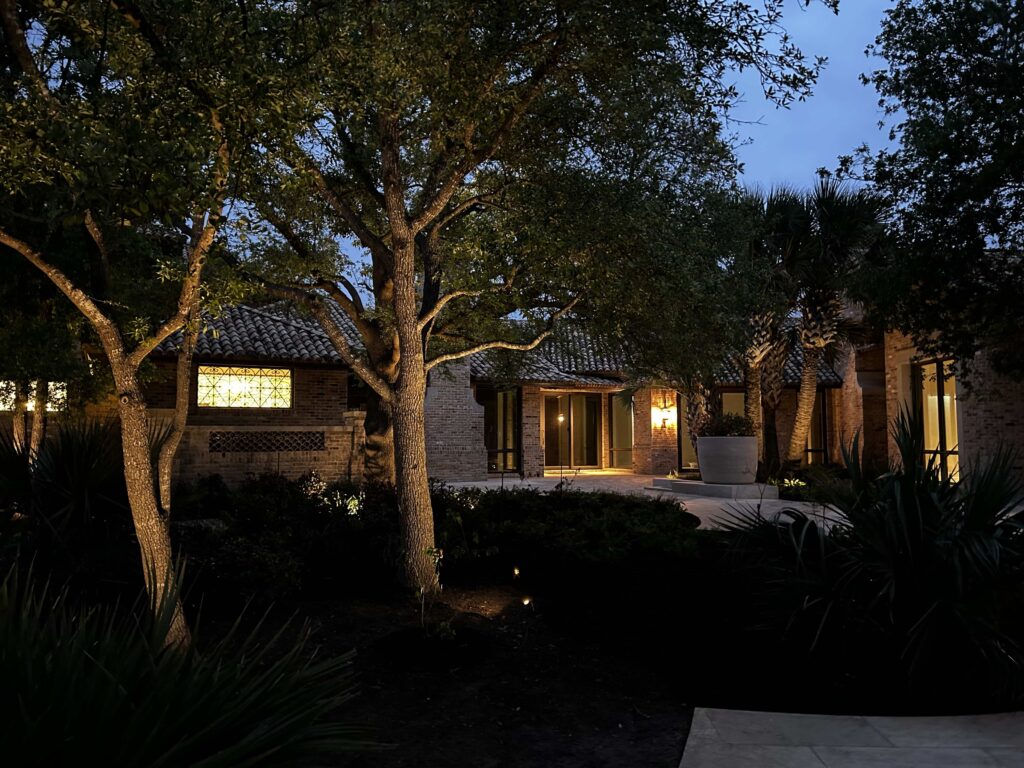 Low voltage outdoor lighting setup in Central Texas